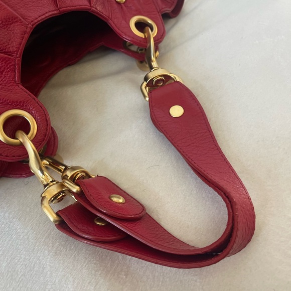 Isabelle Fiore Red Leather Studded Handbag EUC - Picture 7 of 15